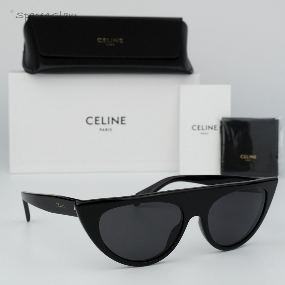 BRAND NEW Celine CL40228I 01A Shiny Black Smoke Grey Geometric Women Sunglasses